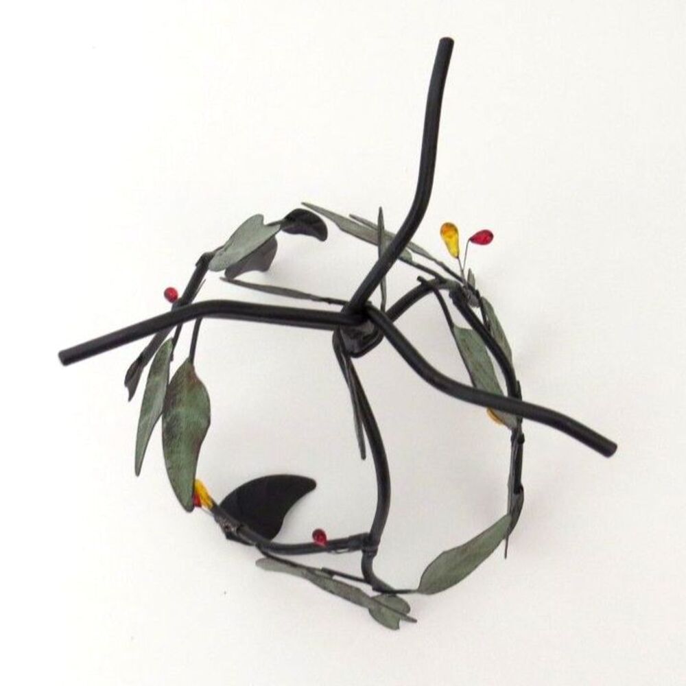 Vintage 1990's Wrought Iron Tree Branch Pillar Candle Holder Glass Berries - EUC - Picture 5 of 6